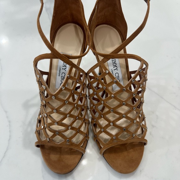Jimmy Choo Brown Suede Caged Heels